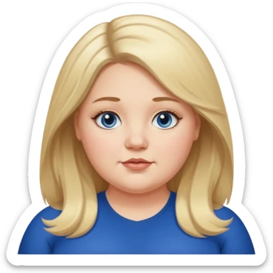fat white girl long light brunette / blonder8 hair girl with darker roots in her hair middle part and dark blue eyes that's not really tan but not pale double chin sticker