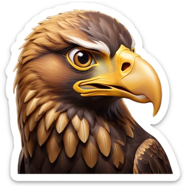 Cinematic Comical Golden Eagle Portrait Emoji, Head tilted dramatically with an exaggeratedly shocked expression, featuring a striking, broad-beaked form with wide, comically expressive eyes full of playful disbelief and richly textured golden feathers, Simplified yet hilariously expressive features, highly detailed, glowing with a slightly sassy amber glow, high shine, dramatic yet playful, stylized with an air of cheeky aerial mischief, soft glowing outline, capturing the essence of a meme-worthy golden eagle that looks ready to side-eye its way into viral fame! sticker