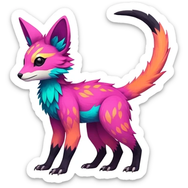 Rare realistic exotic edgy epic cute neon colorful tropical lush vibrant pretty beautiful handsome gorgeous aesthetic colorful vibrant Vernid-Trico-species-Fakemon-creature by LiLaiRa, 4 legs, 1 tail, random markings, (full body) sticker