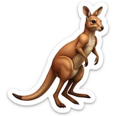 Full-body Australian Kangaroo – Cinematic-realistic Australian kangaroo, jumping with powerful hind legs and a muscular tail for balance. Its reddish-brown fur glows under the golden sunlight, ears perked and eyes alert.  sticker