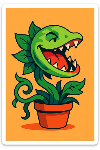Audrey II, the carnivorous carnivorous plant from Little Shop of Horrors, vibrant toon style sticker