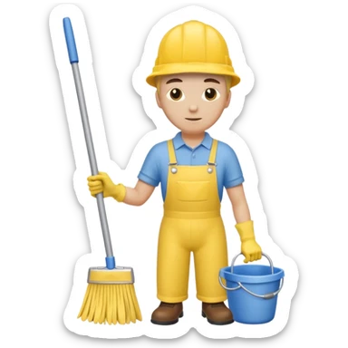 Custodian with yellow rubber gloves, mop sticker