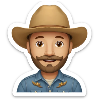 bald man with beard and mustache wearing tan cowboy hat sticker