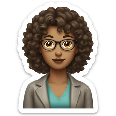 Woman with curly brown hair with bangs and glasses  sticker