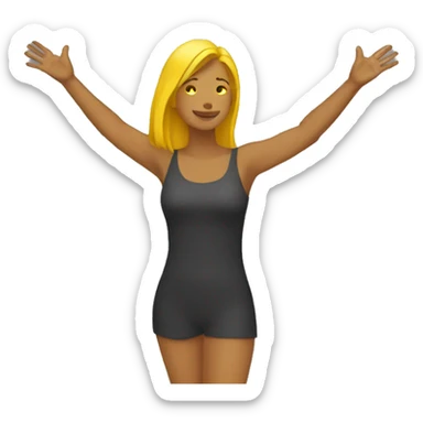  Woman with yellow skin and visible feet raising both arms in the air sticker