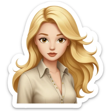 Beautiful blonde Western female fashion model with flowing golden hair, elegant features, stylish outfit sticker