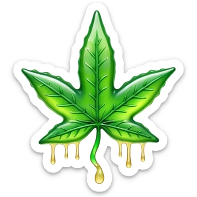 glossy green gusher gummy shaped like a weed leaf with liquid dripping sticker