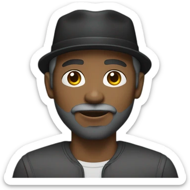 African American man with medium skin tone, wearing a black hat. He also has a short, unshaven gray beard. recording with a cell phone sticker