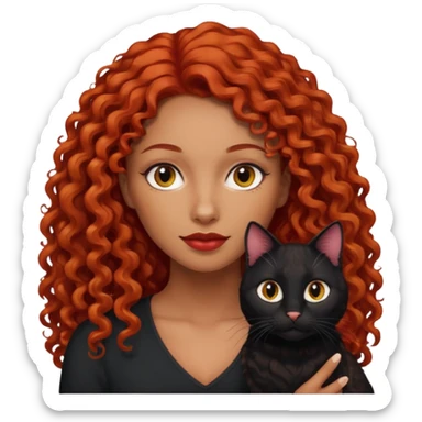 woman light brown skin long red curly hair with black cat sticker