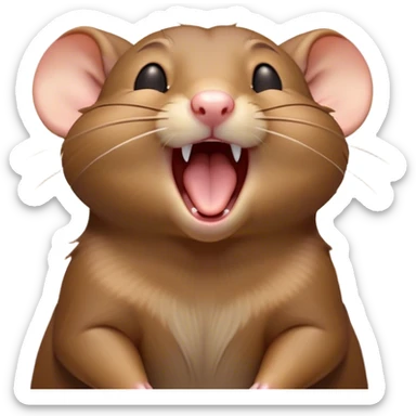 Cinematic Cute Yawning Brown Rat Portrait Emoji, Head tilted slightly with a dramatic, wide-open yawn, showcasing a soft, sleek brown coat with tiny drooping ears and half-closed eyes in drowsy contentment, Simplified yet irresistibly adorable features, highly detailed, glowing with a soft, cozy glow, high shine, relaxed yet expressive, stylized with a dash of urban charm, soft glowing outline, capturing the essence of a sleepy yet affectionate rat that seems ready to stretch out for a nap! sticker