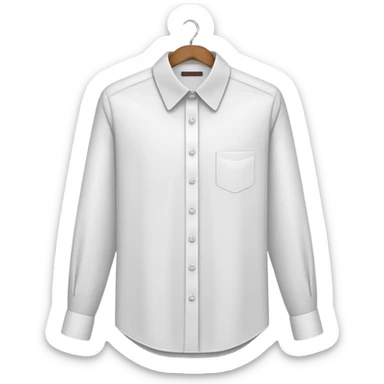 White Dress Shirt: A shirt hangs neatly on hanger, Collar folds sharply, Buttons align vertically, Sleeves hang straight down sticker