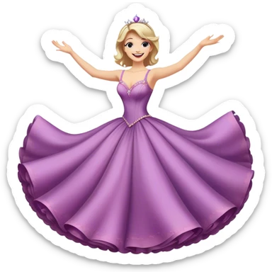 Cinematic Playful Belle Portrait Emoji, Spinning joyfully in her ball gown, arms outstretched, a radiant smile lighting up her face, exuding an enchanting blend of fun and elegance! sticker