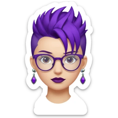 dark purple hair girl mohawk with earrings and glassess sticker
