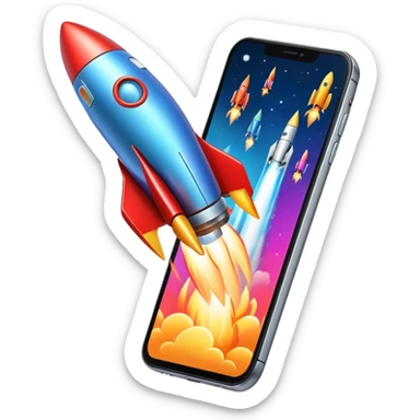 Smartphone with rocket boosters launching upward sticker