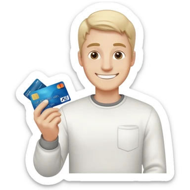 White man with simle on his face with credit card in his hand and heap of flour next to him sticker