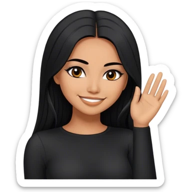 beautiful woman, with long straight black hair, with make up, black eye liner, smile, mexican, brown skin, wearing beautiful sexy black outfit, she has a shy attitude  sticker