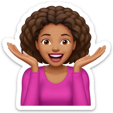 Black woman in hot pink top laughing hysterically with hands on face sticker