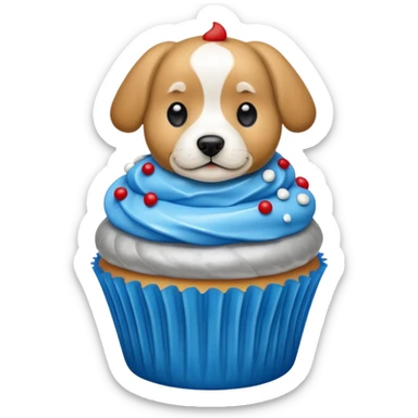 Cupcake  with a  dog  and with gloden and silver and blue and red icing  sticker