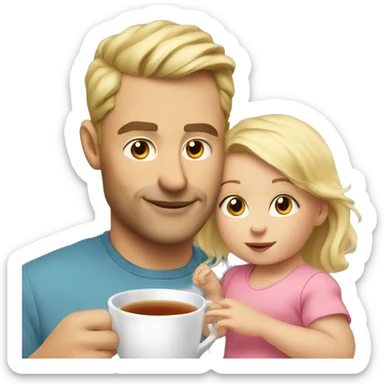 blonde dad drinks tea with his babydaughter sticker