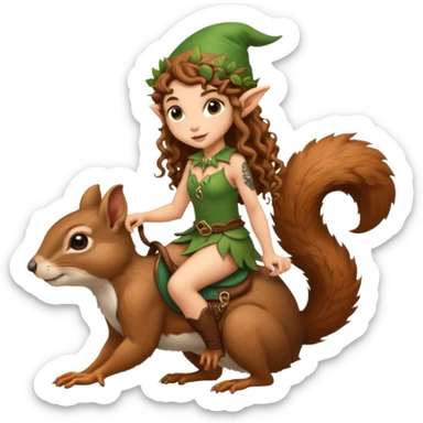 tiny forest elf long curly brown hair tattoos riding squirrel sticker