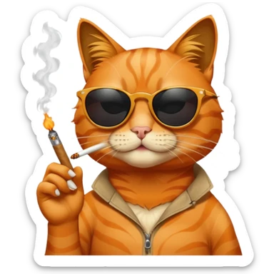 Orange cat with black sunglasses somoking small joint sticker
