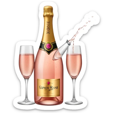 bottle of sparkling rose champagne tilted up and to the right sticker