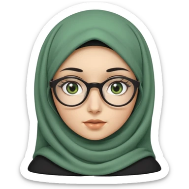 White hijabi girl with black eyes and black long hair white girl and black eyes wearing glasses and a white skin girl with curly honey hair and green eyes sticker