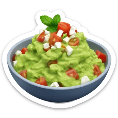 Bowl filled with Guacamole with diced tomato and feta chunks and a redbull  sticker