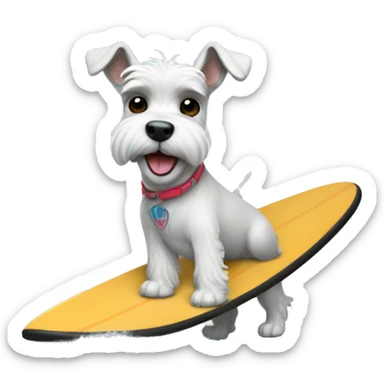 White fun schnauzer riding surf board sticker