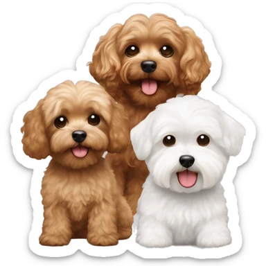Brown maltipoo & white maltipoo & short haired white man & long red hair white woman sticker