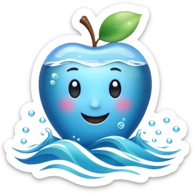 3D Apple style emoji of the sea, calm blue waves, sparkling water, isolated on white background, soft shadows, high detail, playful and cute. sticker