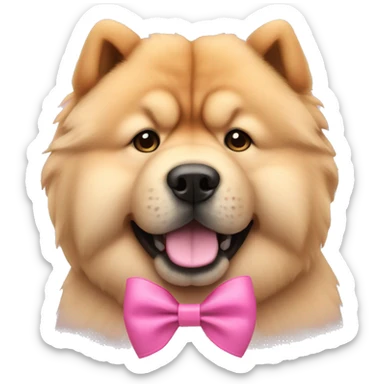 A chow chow dog wearing a pink bow as its leash sticker