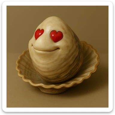 A cute oyster with a proud expression, chin raised, small smile, in photorealistic style. sticker