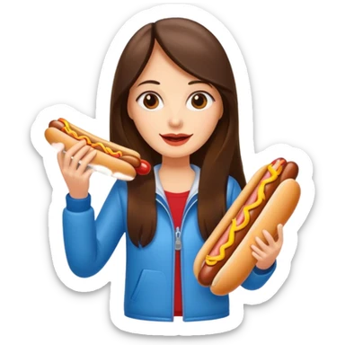 tourist brunette long hair woman holding hot dog sticker