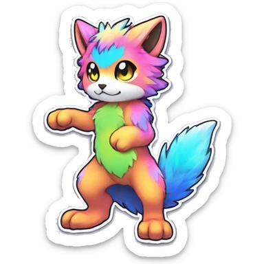 Anthro Fluffy Cool Cute Magical Elemental Shiny Colorful Neon Vibrant Colors Sparkle Kemono-style Chibi Fantasy-Animal-Fakémon-Pokémon-Hybrid Fur Sona Aesthetic Full Body Sticker sticker