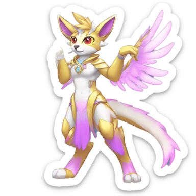 Anthro Sona Colorful Godly Celestial Shiny Fakemon Full Body sticker