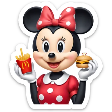 Minnie Mouse eating a McDonald’s happy meal sticker