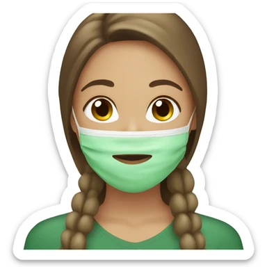 pretty girl with brown long hair wearing a green facemask for skincare sticker