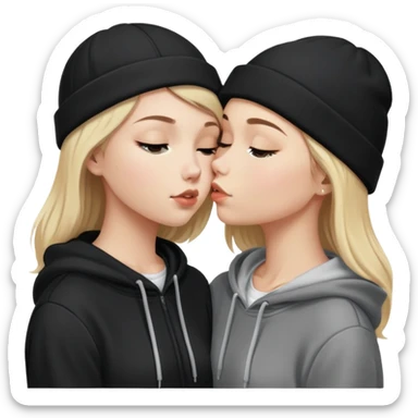 Short brunette haired white girl in a hoodie and a black beanie kissing a tall blonde haired girl  sticker