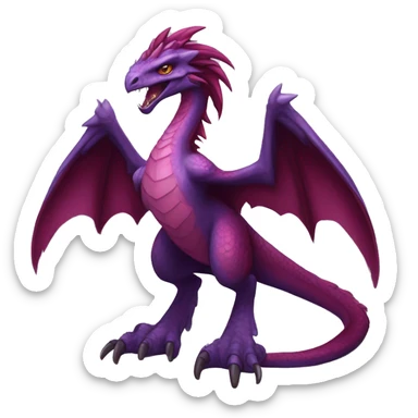Mauve-maroon-red-violet-colored anthro-raptor-dragonkin-scalie-sona-Fakémon-hybrid with a mane on head and back full body sticker