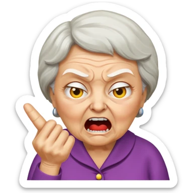 make me an emoji of an angry british granny yelling at a kid for pronouncing a word incorrectly sticker