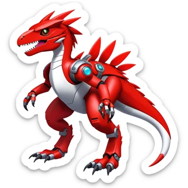 Furry feather-mane Cool Edgy Futuristic shiny colorful Digimon-Fakemon-Guilmon-Velociraptor-Mecha full body   sticker