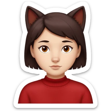 make a girl that has a boyish wolf cut thats right above the shoulders, give her a red sweater and make her face just right chubby but slso not too chubby. ( make it a white background and make the hair dark brown and also the eyes dark brown ) sticker
