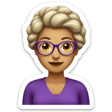 mujer de pelo morado con un moño en el peo y gafas redondas sticker
