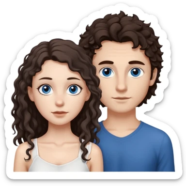 white girl, dark brown long slightly curly hair , skinni but with big breast , septum piercing on nose, beautiful dark gray-blue eyes, in white dress , boy dark brown eyes , light white skin , tall , skinny , light brown mid haircut ,  sticker