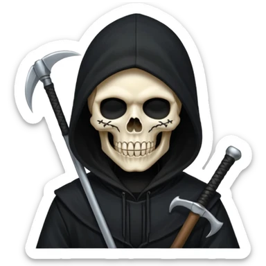 zoomed black hood skull scythe sticker