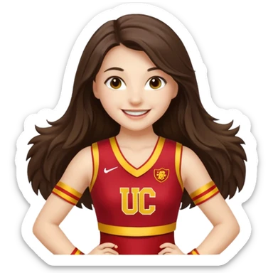 white happy long haired brunette girl in USC cheerleader outfit sticker