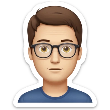 a young man around 30 years old, with brown hair, longer rectangular face, light yellow skin color, small eyes with rectangle shape glasses, without beard, no forehead wrinkles sticker