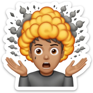Combine this three emojis 💀🤯💨 where the head should be blasted like 2nd emoji and smoke should come out like third emoji and the reaction should be like this emoji 😨 sticker
