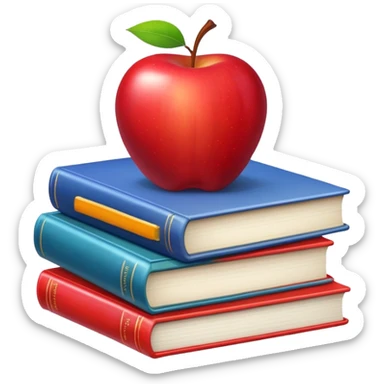 A stack of textbooks with an apple on top sticker